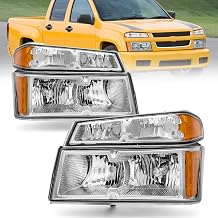 Headlights Assembly Compatible with 2004 2005 2006 2007 2008 2009 2010 2011 2012 Chevy Colorado/GMC Canyon Headlamp Replacement Pair for 2006-2008 ISUZU I-Series w/Chrome Housing Amber Reflector