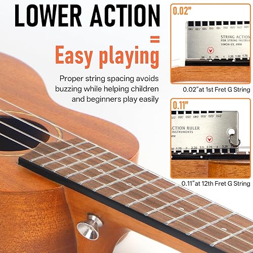 Miniatura 5 de Ukelele Kmise soprano - Ukelele profesional de caoba, Instrumento de 21pulgadas para principiantes, Kit de iniciación de ukelele hawaiano (bolsa,