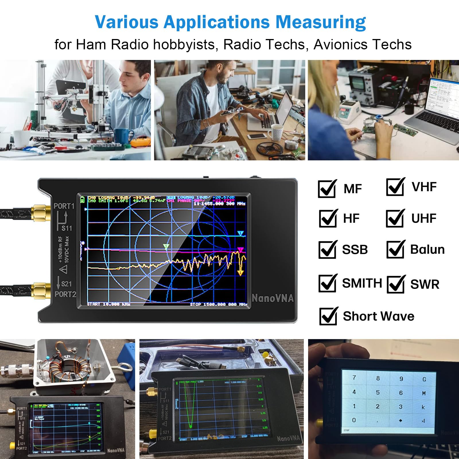 AURSINC Vector Network Analyzer 10KHz -1.5GHz V3.4 HF VHF UHF Antennen-Analyzer Messung S Parameter, Spannungs-Standwellenverhältnis, Phase, Verzögerung, Smith Chart