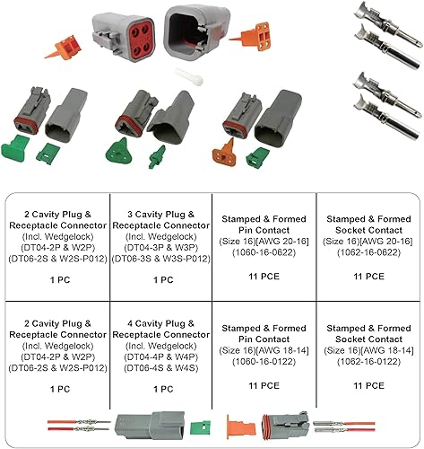 Miniatura 3 de Jackco Kit de conectores originales Deutsch DT de 52 piezas  2, 3, 4 pines sellados gris macho y hembra conectores conectores AWG 20-14
