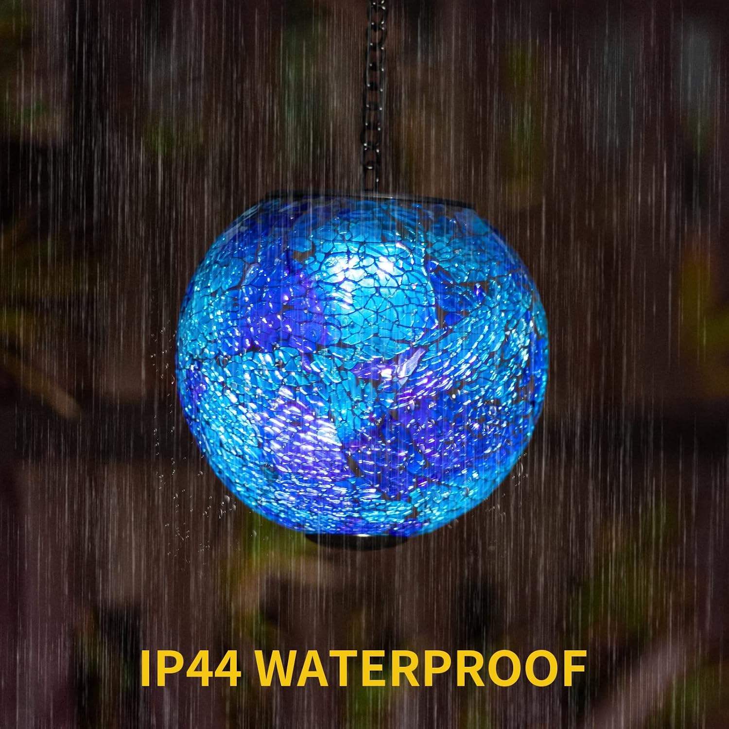VCUTEKA Hanging Solar Lanterns Mosaic Crackle Glass Solar Lights, Dark Blue image 3