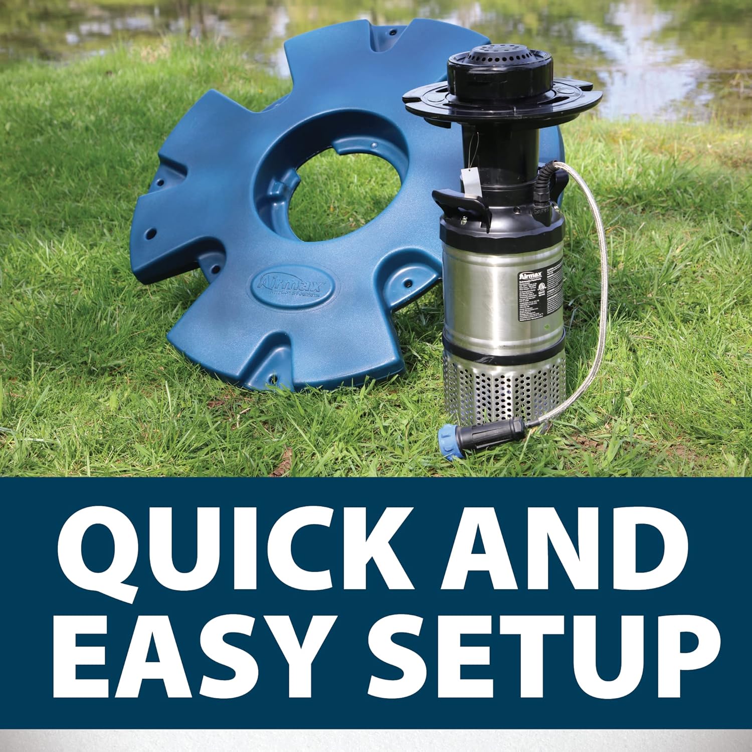 Airmax EcoSeries, Big Pond & Large Lake Floating Fountain Kit, 1/2 Horsepower Oil Free Inline Water Pump, 3 Spray Pattern Nozzles, Float Ring, 115 Volt Outdoor Electric Control Box, 100’ Power Cord