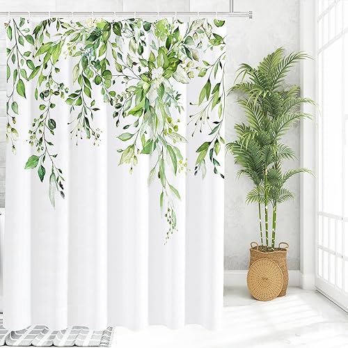 Miniatura 99 de Tititex - Juego de cortinas de ducha de hojas de eucalipto verde con cierres de presión, sin ganchos, forro interior verde, hojas de acuarela en la