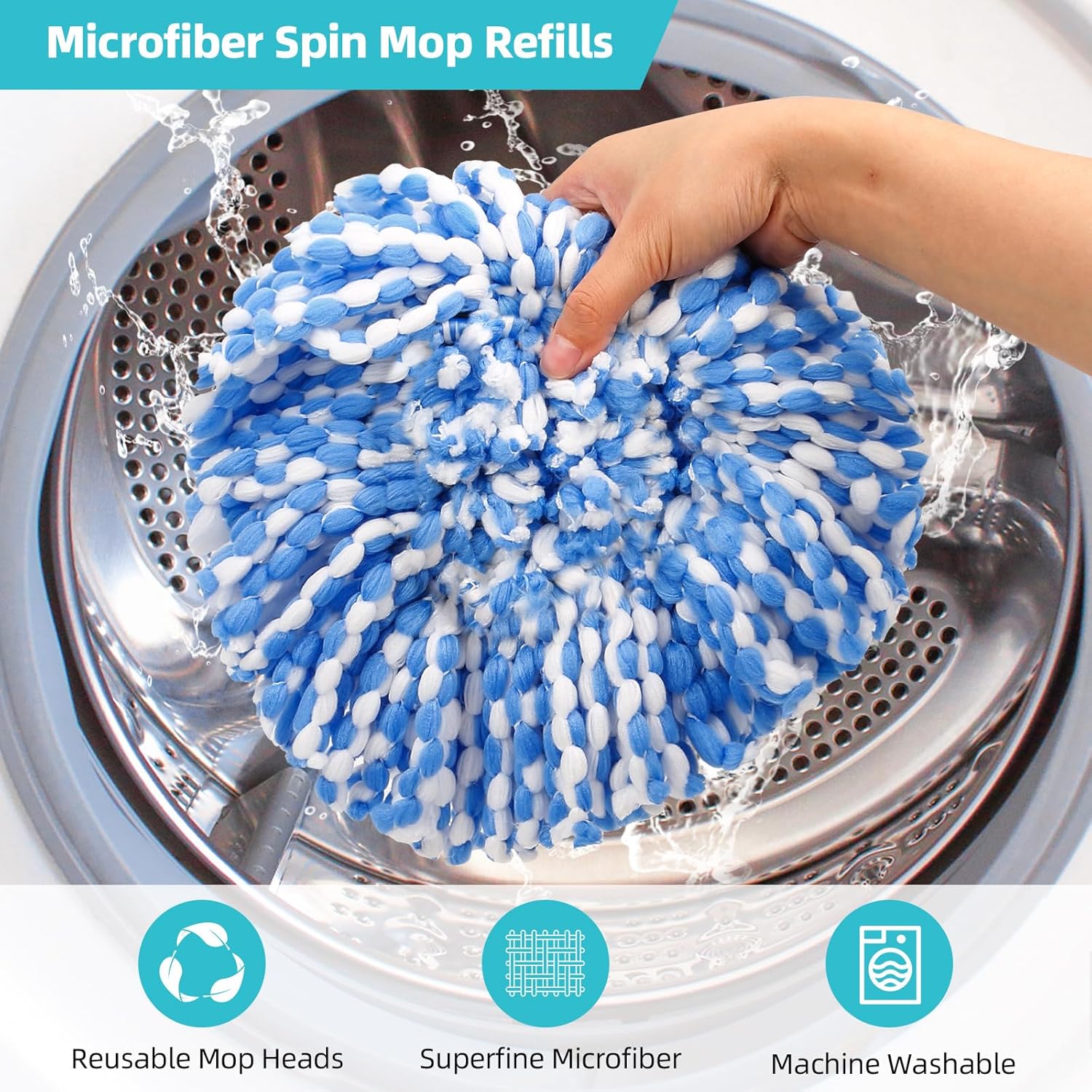 6 Pack Spin Mop Heads Replacements Compatible for O ceda RinseClean 2 Tank System, Microfiber Mop Refills Head for 4.33in Core,Easy to Replace and Deep Cleaning