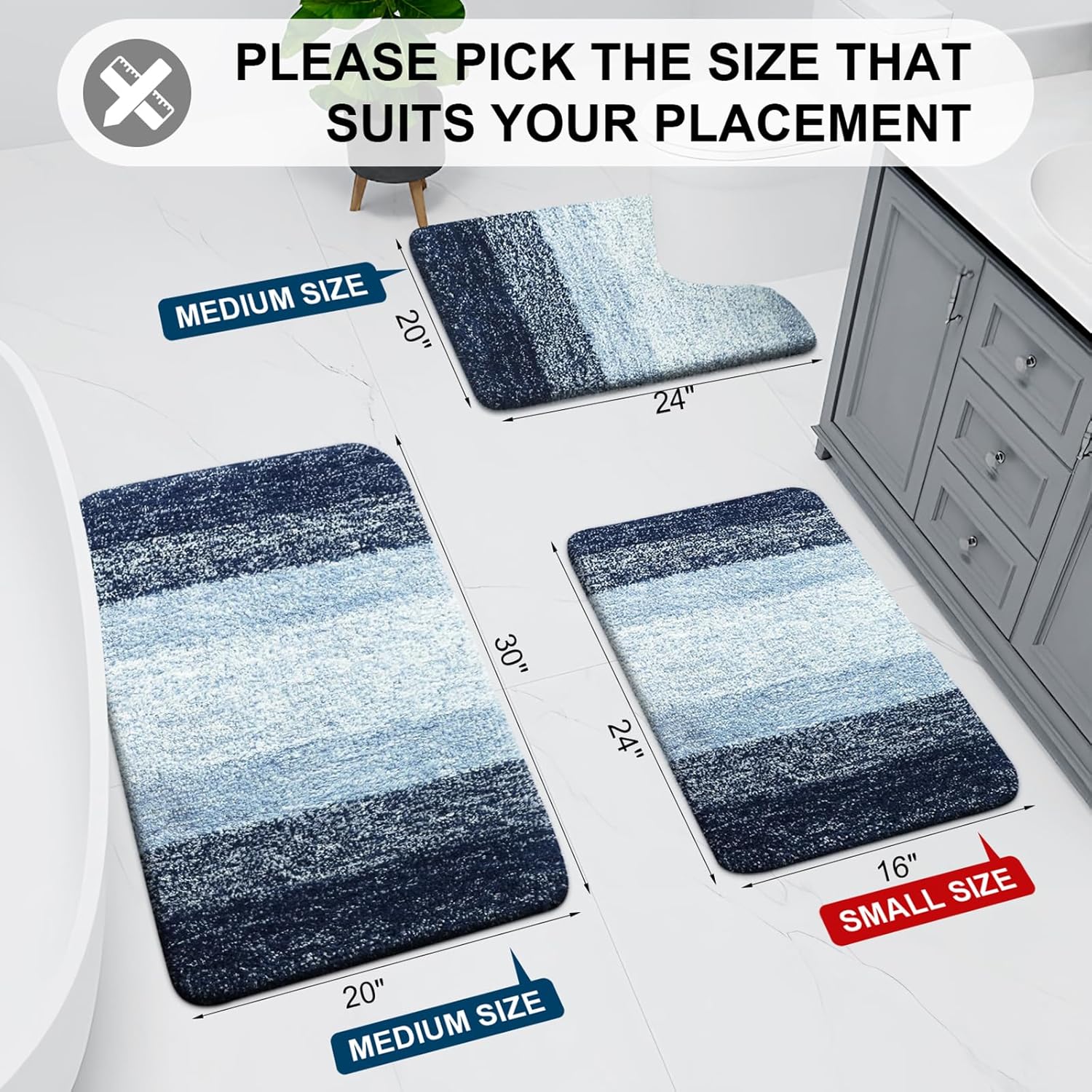 Arotive Microfiber Bathroom Rugs, Shaggy Soft and Absorbent Bath Rug, Non-Slip, Thick Plush Machine Washable Dry Bath Mats for Bathroom, Tub and Shower, 47x24, Dark Blue, Rectangular Dark Blue Rectangular 47" x 24"