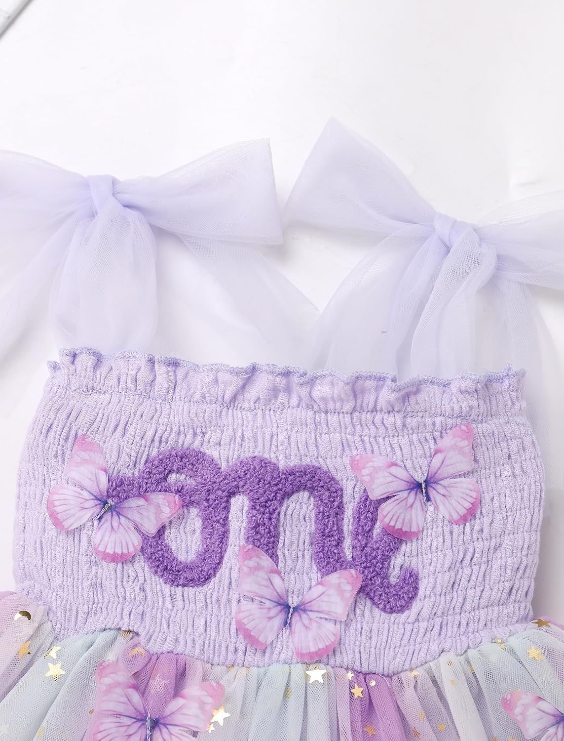 IDOPIP Butterfly 1st Birthday Outfit for Baby Girls Embroidery One Romper Smocked Tutu Dress with Headband Cake Smash Clothes