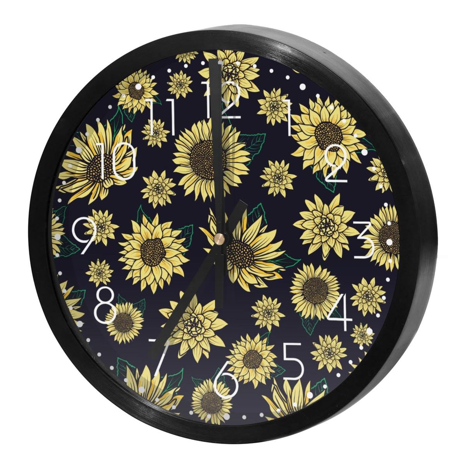 Horloge murale à quartz sans tic-tac à piles déco aquarelle fleurs bleu marine