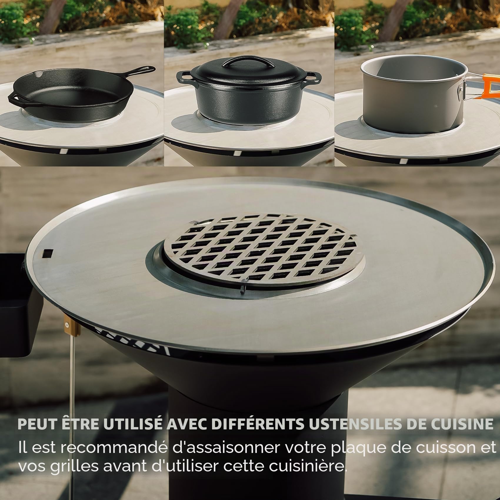Onlyfire Réchaud d'extérieur avec plaque de cuisson, poêle à bois avec roues et couvercle, réchaud de camping portable pour la cuisine en plein air et le jardin