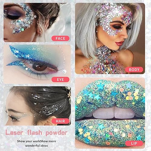 Glitter Gel, Face Body Glitte,for Face Paint Hair/Cheek/Eyelid Sparkle Makeup,Shimmery& Long Lasting,(Blue&Silver&Pink)