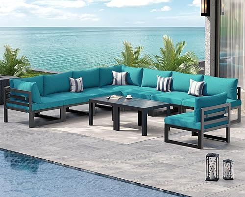 Miniatura 379 de NICESOUL 7 Piece White Powder-Coated Aluminum Patio Furniture with Fire Pit Table, 29 Inch Extra Wide Outdoor Sectional Sofa for 6, High-End Heavy