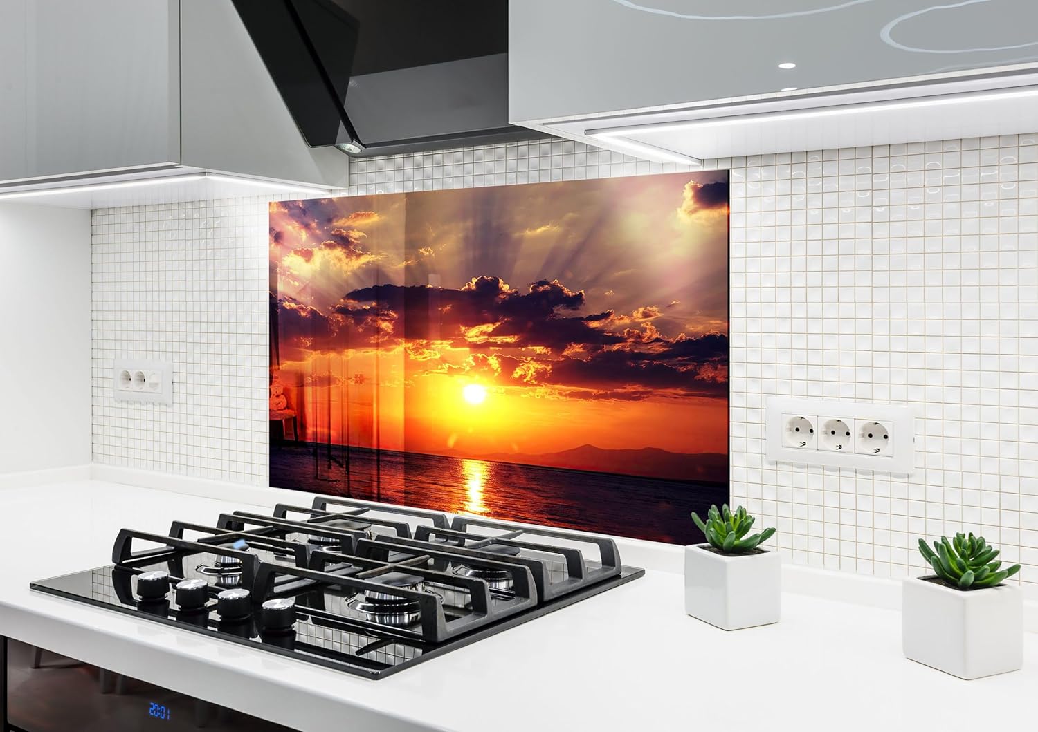 Myphotostation.com 23.5Wx12H''Tempered Glass Sunset View Backsplash Design Cooker Wall Backsplash Panel Glass Splashback for Kitchen Panel Design Sunset Splashback for Stove