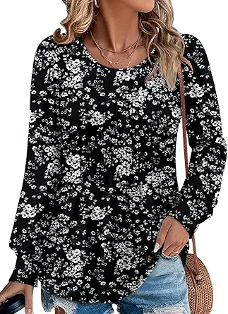 BETTE BOUTIK Long Sleeve Shirts for Women Fall Tops Dressy Blouses Crewneck Tunic Tops for Leggings S-3XL