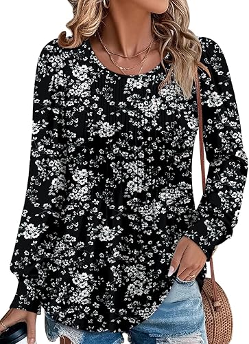BETTE BOUTIK Long Sleeve Shirts for Women Fall Tops Dressy Blouses Crewneck Tunic Tops for Leggings S-3XL