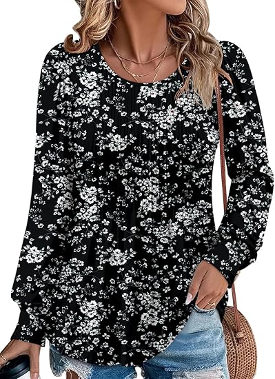 BETTE BOUTIK Long Sleeve Shirts for Women Fall Tops Dressy Blouses Crewneck Tunic Tops for Leggings S-3XL