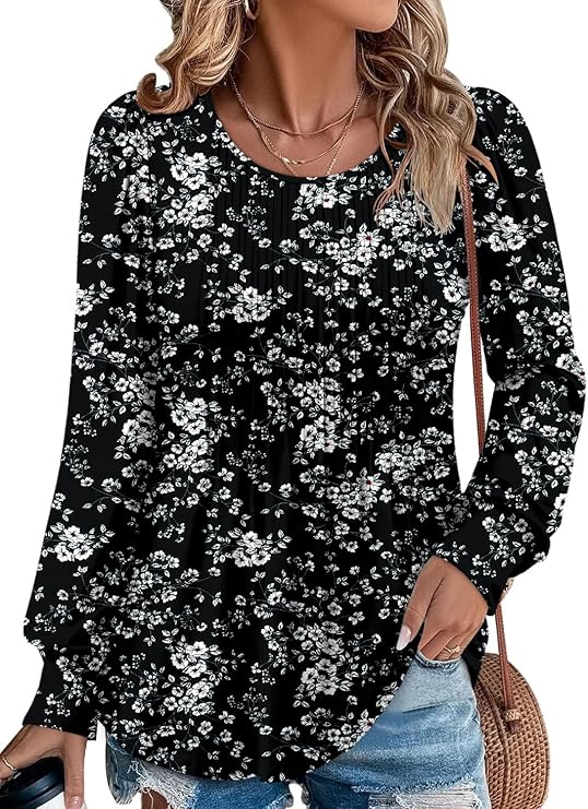 BETTE BOUTIK Long Sleeve Shirts for Women Fall Tops Dressy Blouses Crewneck Tunic Tops for Leggings S-3XL