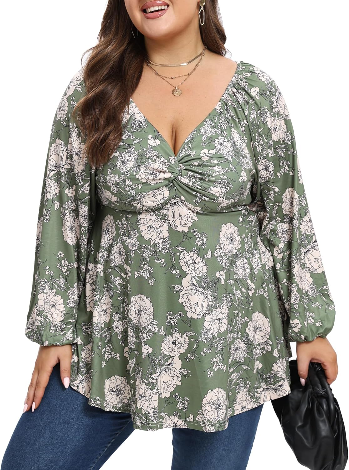 Womens Plus Size Tops Long Sleeve Twist Knot V Neck Shirts Casual Loose Tunic Blouse Fall and Winter - Image 5