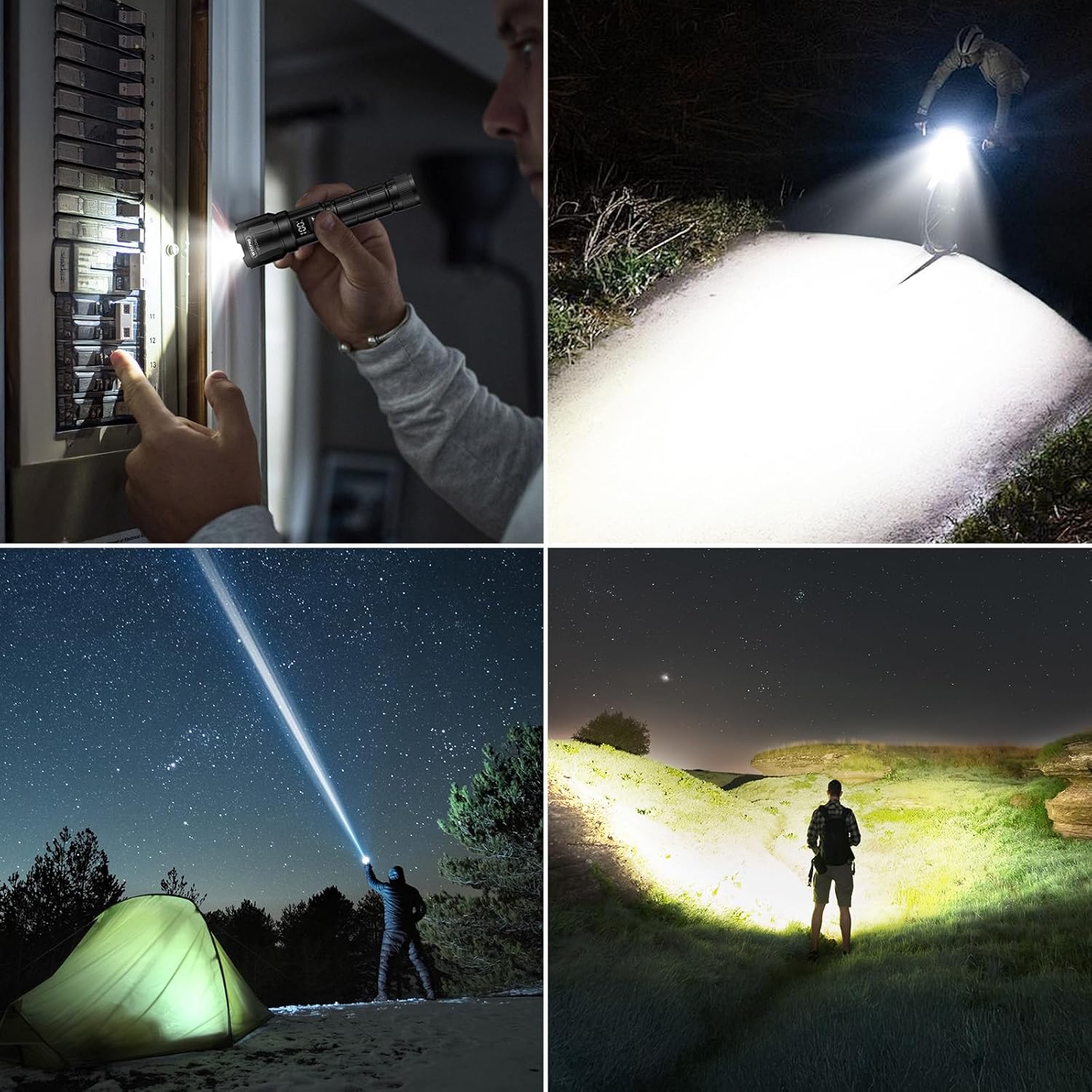 WdtPro LED Rechargeable Flashlight 2 Pack, 3 Modes Super Bright High Lumens Flashlights, Zoomable Tactical Flash Light with LCD Display, IP65 Waterproof Flashlights for Home Emergency Camping - Blue