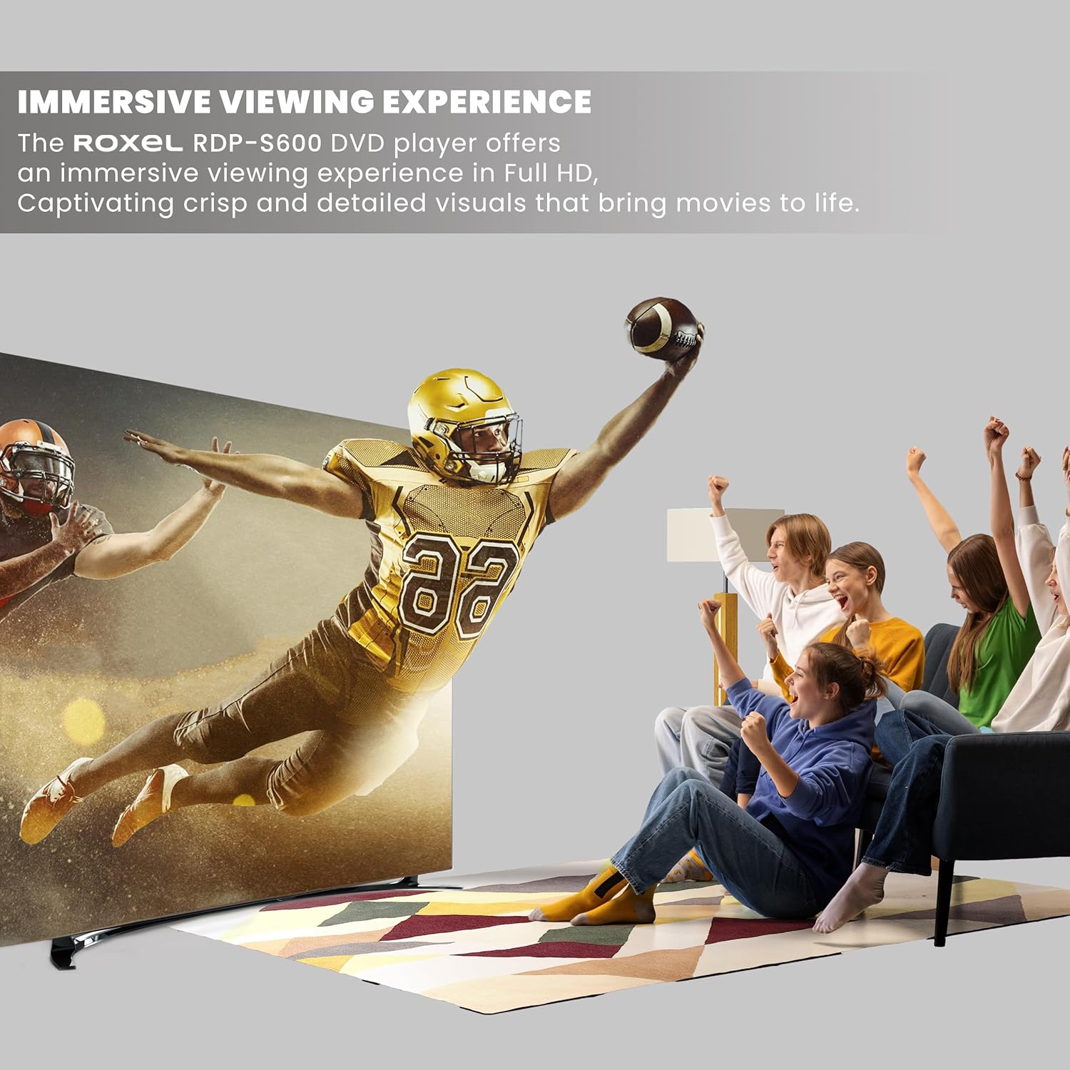 People watching a football game on a large screen, illustrating immersive viewing