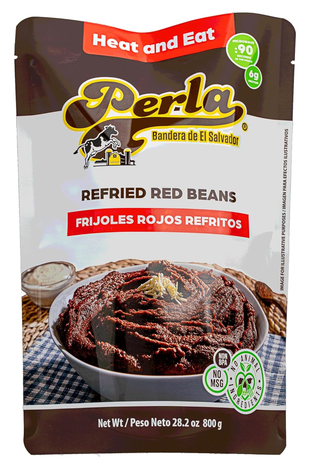 Perla Refried Red Beans - No MSG, Non BPA, No Animal Ingredients, No soy added, No Preservatives, No artificial additives, 6 Grams of Protein, Microwavable, Fully Cooked, Just heat and eat | 28 ounce ( Case of 12)