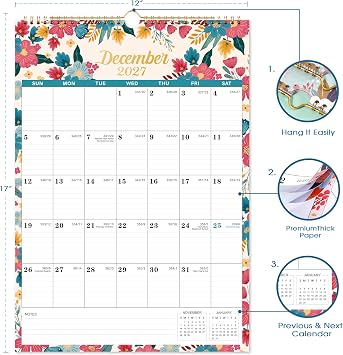 2027 Calendar - 2027 Wall Calendar from Jan. 2027 - Dec. 2027, 12 x 17