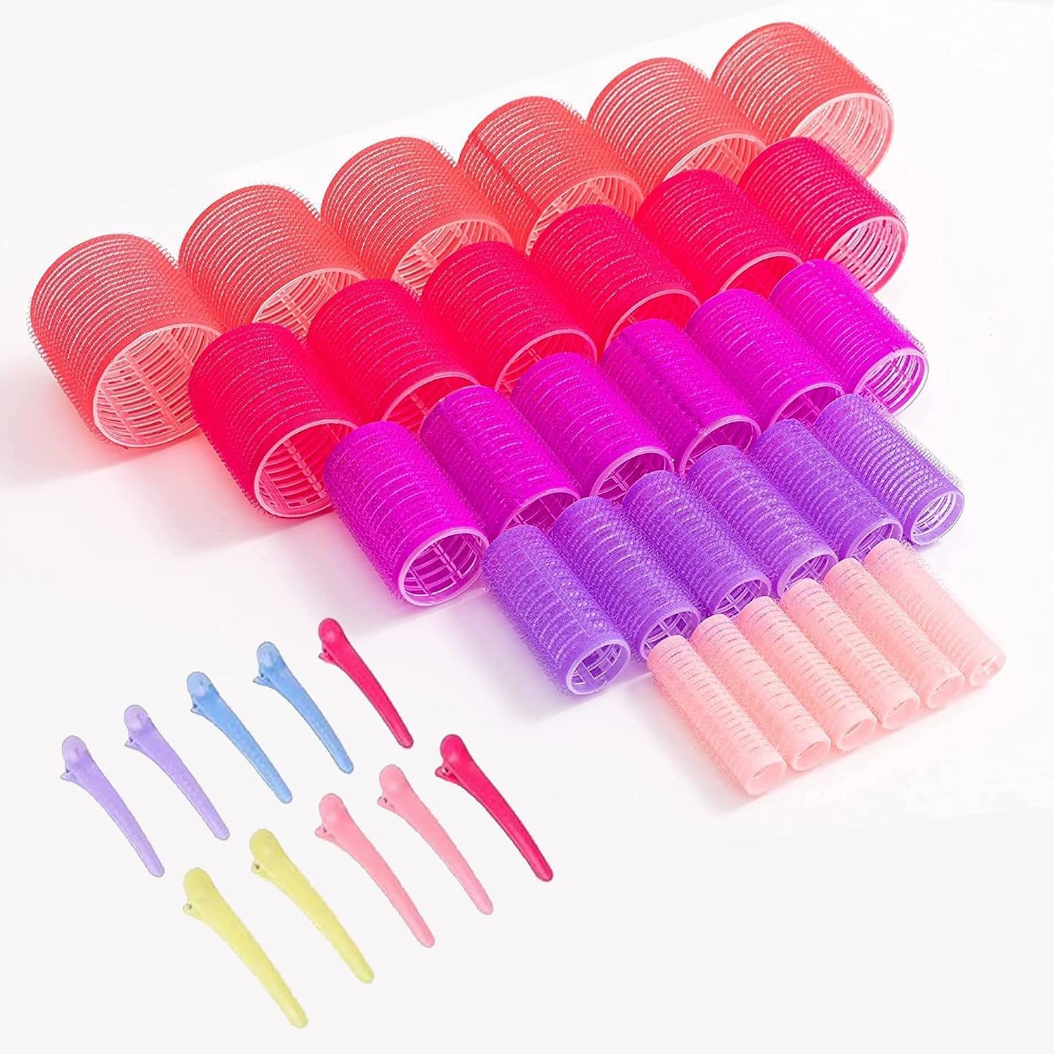 Hyoujin Hair Rollers Self Grip Velcro Rollers Salon Hairdressing Curlers Hair Roller to Sleep In for Long Hair 5 Size Family Packs 30 Pcs With Clips（60 mm,48 mm,36 mm,25 mm,15 mm)