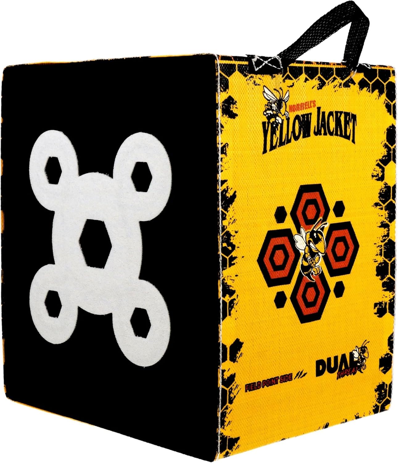 Morrell Yellow Jacket Dual Threat 380 FPS Foam Archery Target Block for Compound Bows and Crossbows, with 4 Sides and 32 Bullseyes, Yellow