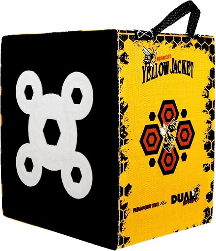 Morrell Yellow Jacket Dual Threat Foam Archery Target Block for Compound Bows and Crossbows, with 4 Sides and 32 Bullseyes, Yellow