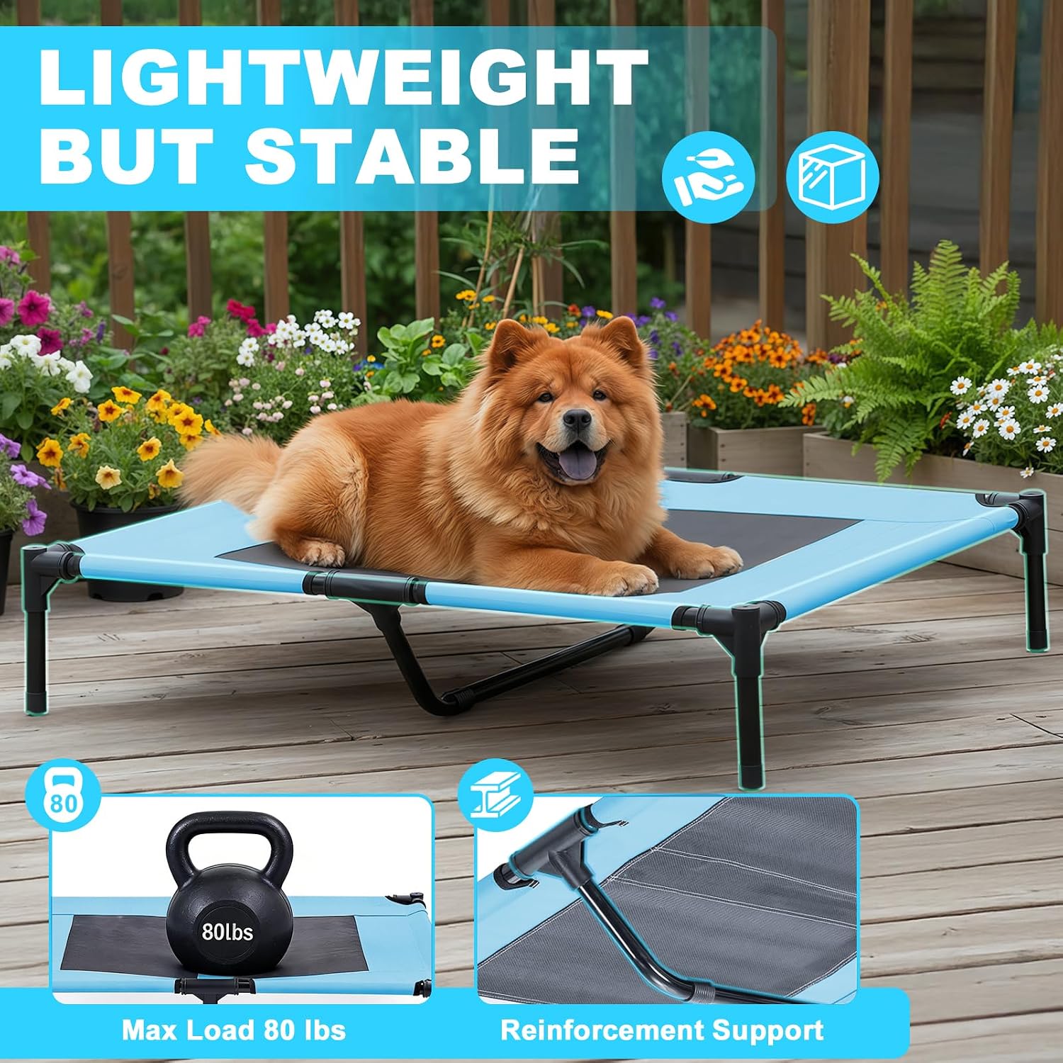 S/M/L Outdoor Elevated Dog Cot with Canopy & Side Shade for Camping Small Medium Dogs (Carry Bag), Portable Cooling Raised Dog Bed