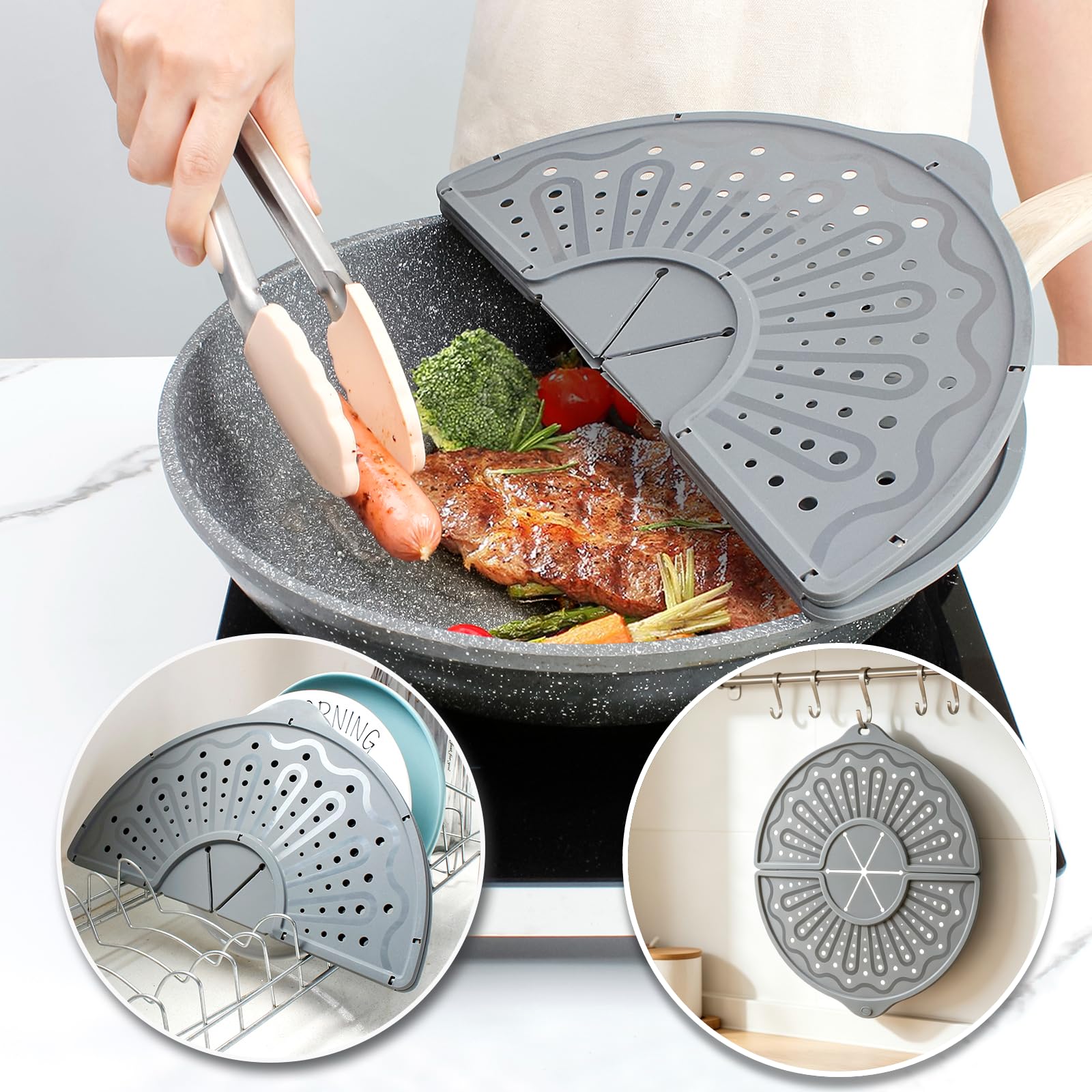 Silikon-Spritzschutz für 25,4 cm, 27,9 cm und 30,5 cm Bratpfanne, faltbarer Spritzschutz, Mehrzweck-Fettspritzschutz/Untersetzer, 30,5 cm, antihaftbeschichtet, Ölspritzschutz, spülmaschinenfest, | Faltbarer Spritzschutz, Mehrzweck-Fettspritzschutz/Unterse