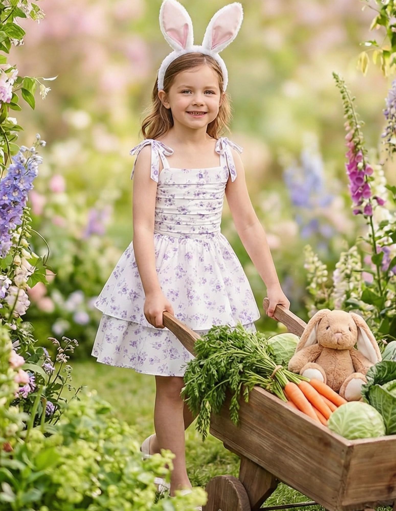 GRACE KARIN Vestido casual de verano para niña, floral, sin mangas, acampanado, fruncido, para playa, de 7 a 14 años