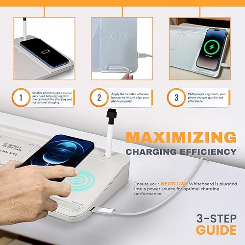 Miniatura 6 de NEXTLUXE - Pizarra blanca de cristal con cargador inalámbrico, pizarra blanca de escritorio con almacenamiento, planificador semanal, almohadilla de