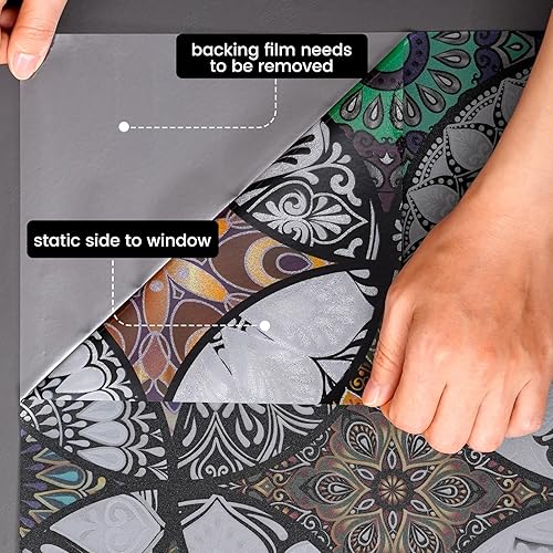 Vista 32 de DKTIE - Película para vitrales con herramientas de instalación, estilo bohemio, protección de la privacidad, suaviza la luz, película decorativa