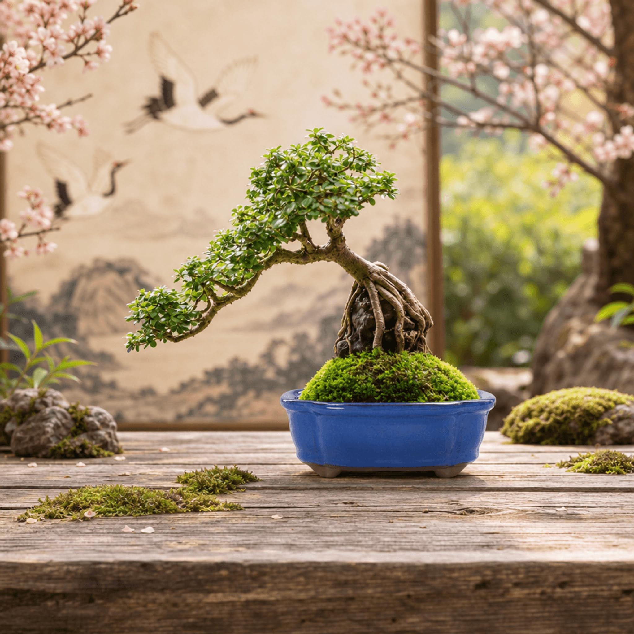 2er Set Bonsai Schalen Keramik (oval, 15 x 11,5 x 5,5 cm) – Blau-Glasur – Mit Drainageloch & Gitter – Handgefertigte Bonsaitöpfe für Zimmerbonsai & Sukkulenten – Frostfest & dekorativ