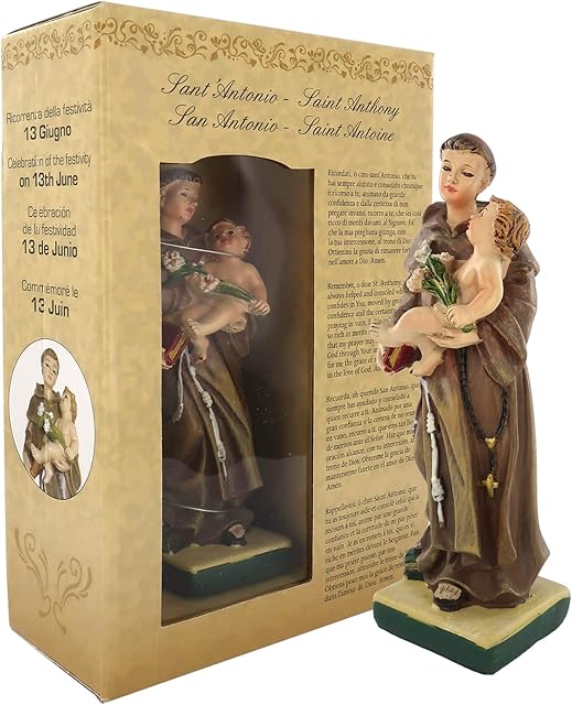Ferrari & Arrighetti Saint Anthony Small Statue (12 cm) with Gift Box and Paper Bookmark in IT/EN/ES/FR