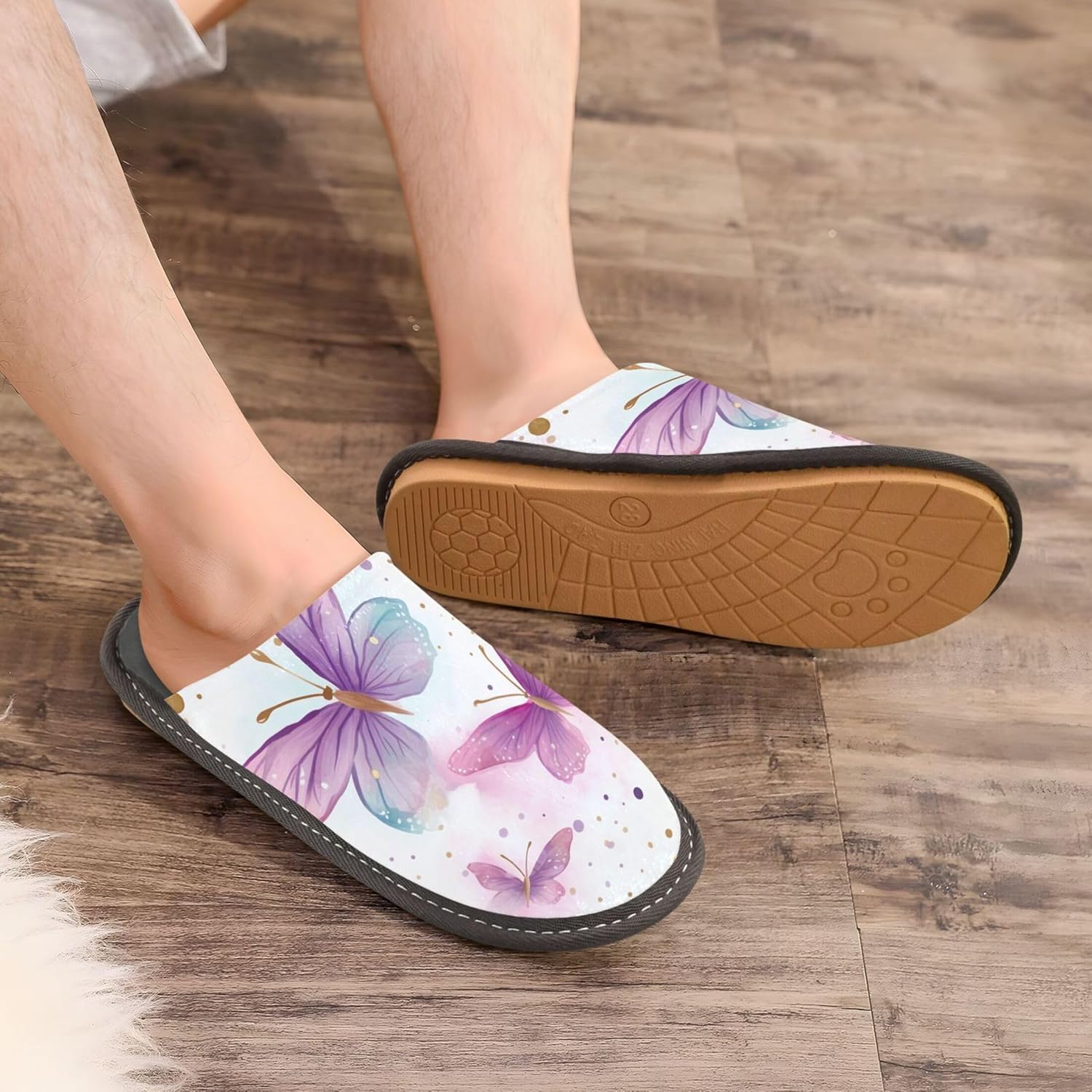 Butterfly House Slippers – Cozy Fuzzy Slippers for Guests, Washable & Disposable, Perfect for Shoeless Home, Spa & Hotel Use A111347