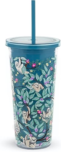 Miniatura 5 de Vera Bradley Vaso de viaje con tapa y pajilla vaso aislado de 24 onzas vaso de doble pared de plástico azul diseño de tortuga