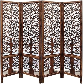 iAnanas Handgefertigter 4-Panel Raumteiler, Mango Holz & MDF mit braunem Finish, Faltbare Trennwand für Privatsphäre, platzsparender Paravent, 182x3x180 cm