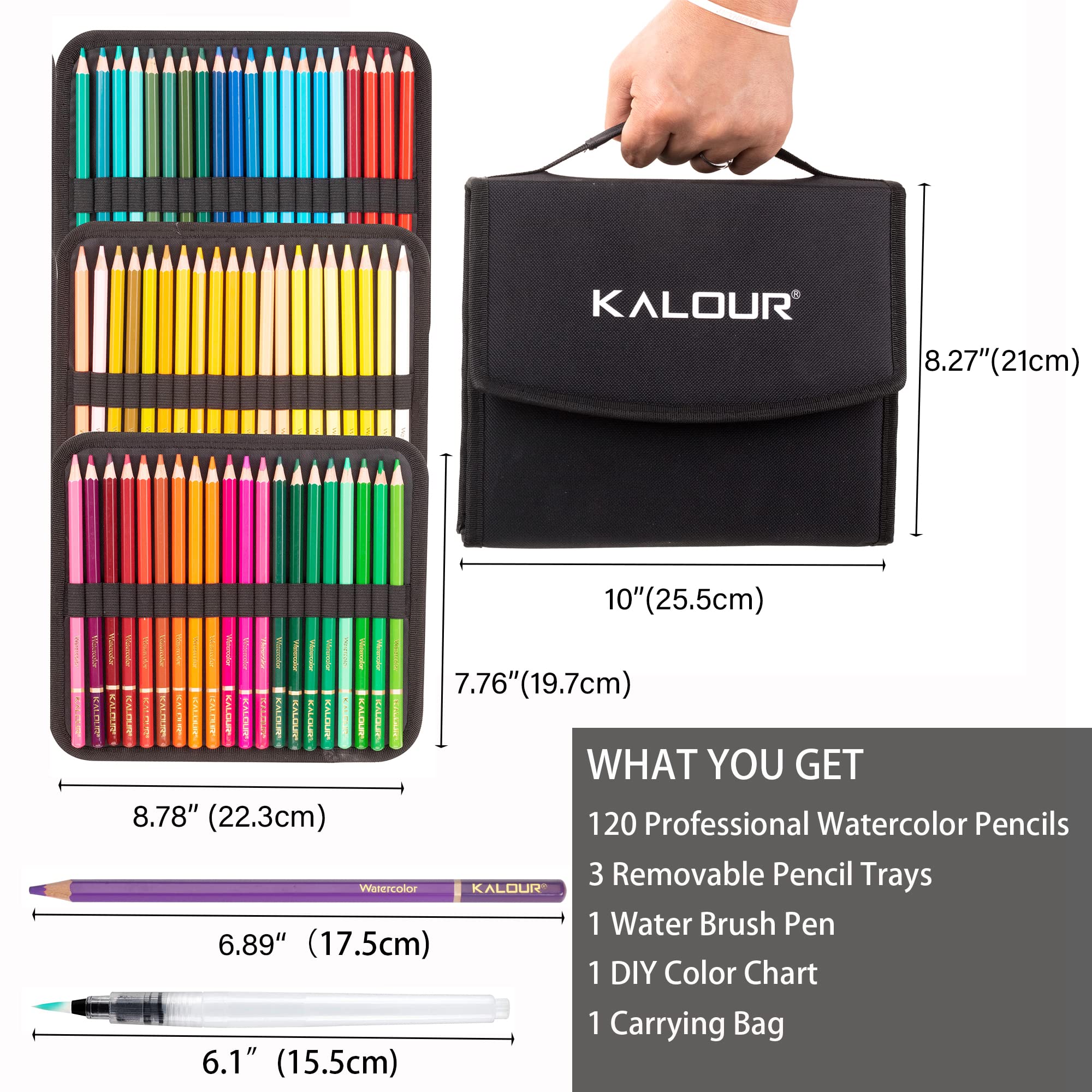 Amazon | KALOUR プレミアム水彩色鉛筆 120色セット 水筆ペン付き 
