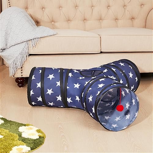Vista 30 de Tempcore - Túnel para gatos con forma de tubo plegable de 3 vías, para interiores, juguete con forma de bola para mirar, para gato, cachorro, Moneda