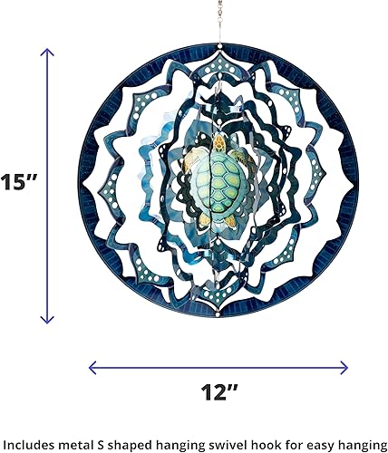 Miniatura 3 de VP Home Kinetic Wind Spinner  Tortuga grande Mandala  Colorido jardín Metal al aire libre  Atrapasuientos únicos para patio  Escultura de arte de