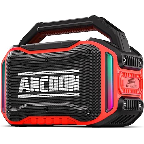 Speakers Bluetooth Wireless: 80W(Peak) Loud Speaker with Bass, 20H Playtime, IPX6 Waterproof, Large Jobsite Speakers for Work, Outdoor, Workshop, Garage, Portable Speaker with TWS (Red)