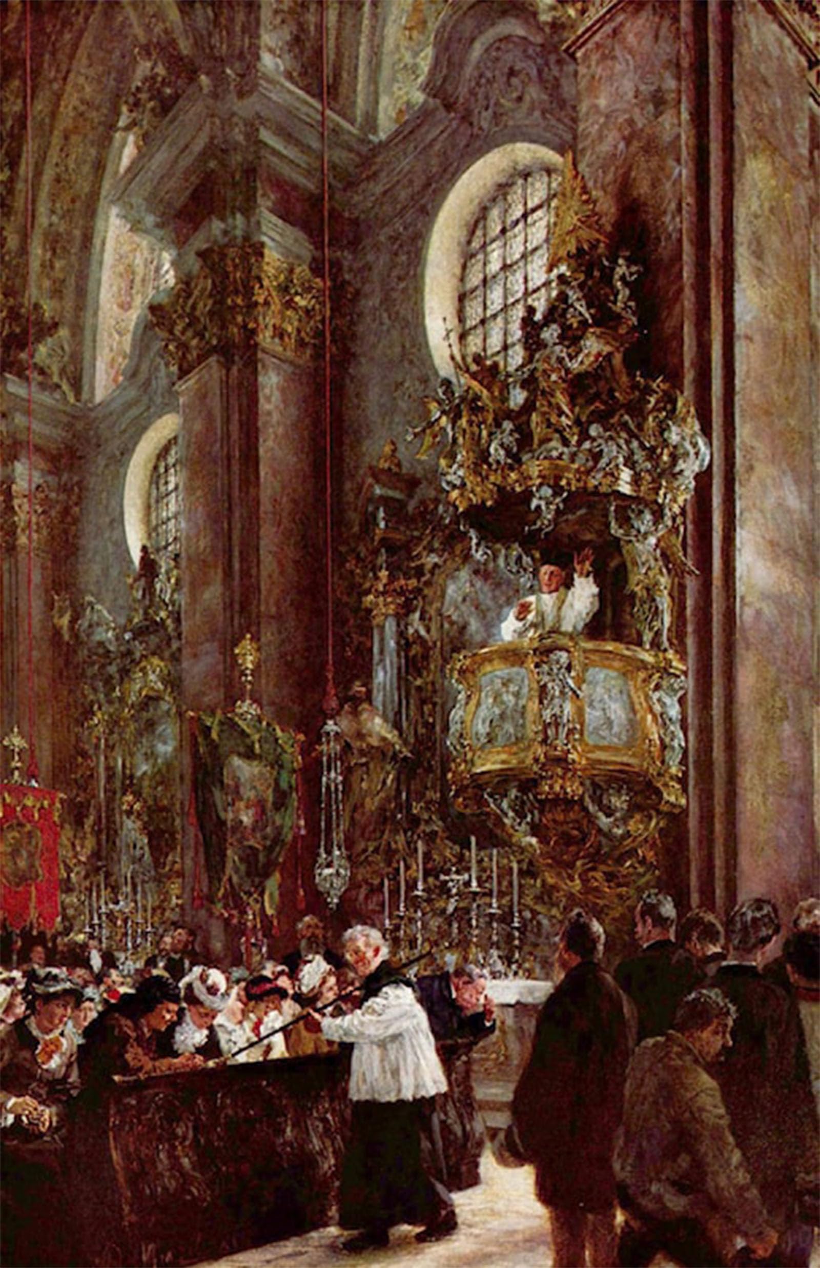 SERENDIPITP Vintage Wall Art Canvas Nordic Poster Canvas Print Picture Sermon in the Parish Church in Innsbruck Adolph von Menzel Wall Art Poster for Home Decor 60x90cm