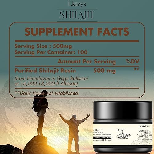 Miniatura 5 de Resina Shilajit de las montañas del Himalaya: 500 mg por porción, frasco de 1.06 oz, ácido fúlvico y más de 80 minerales naturales, suplemento