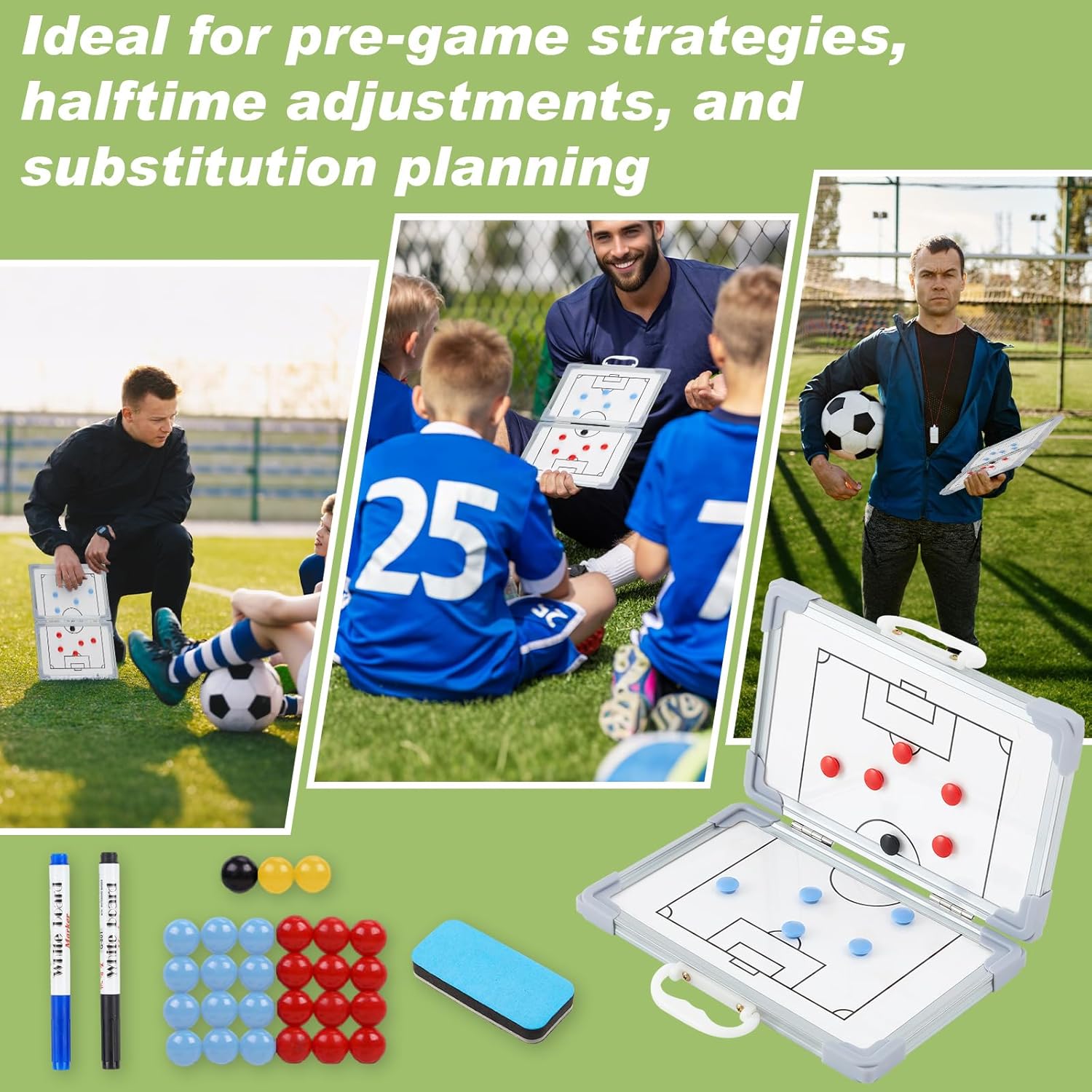 Tatuo Folding Magnetic Soccer Coaching Board 24'' x 18'' Foldable Tactics Board Dry Erase Whiteboard Portable Coaching Tool with Magnets Dry Erase Marker Pen for All Level to Perform Tactical Analysis