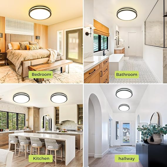 hepside 1Pack Flush Mount LED Ceiling Light with Remote+ 2PACK Flush Mount LED Ceiling Light Fixture Black,Dimmable& 3000K-6500K Adjustable Ceiling Light Fixture for Kitchen Bathroom Bedroom Hallway