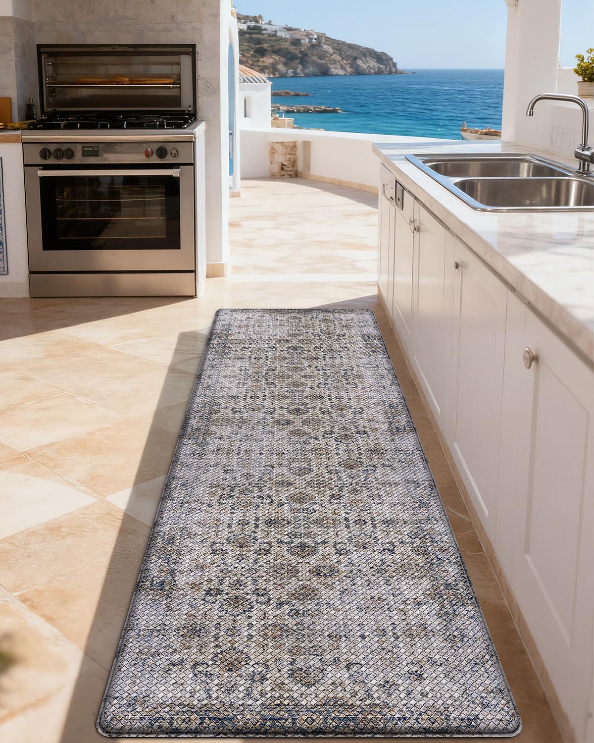 LUMI 2025 Upgraded Anti Fatigue Cushioned Kitchen Mat for Floor, Non-Slip Comfort PVC Padded Mats with Faux Leather Surface for Desk Office, Sink, Laundry, 24"x87"