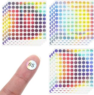 12 Sheets 1 to 300 Round Reflective Laser Number Stickers, Waterproof Round Number Labels, Self Adhesive Label Stickers for DIY Craft Marking Numbering Manicure Tool (3 Set, 10mm)