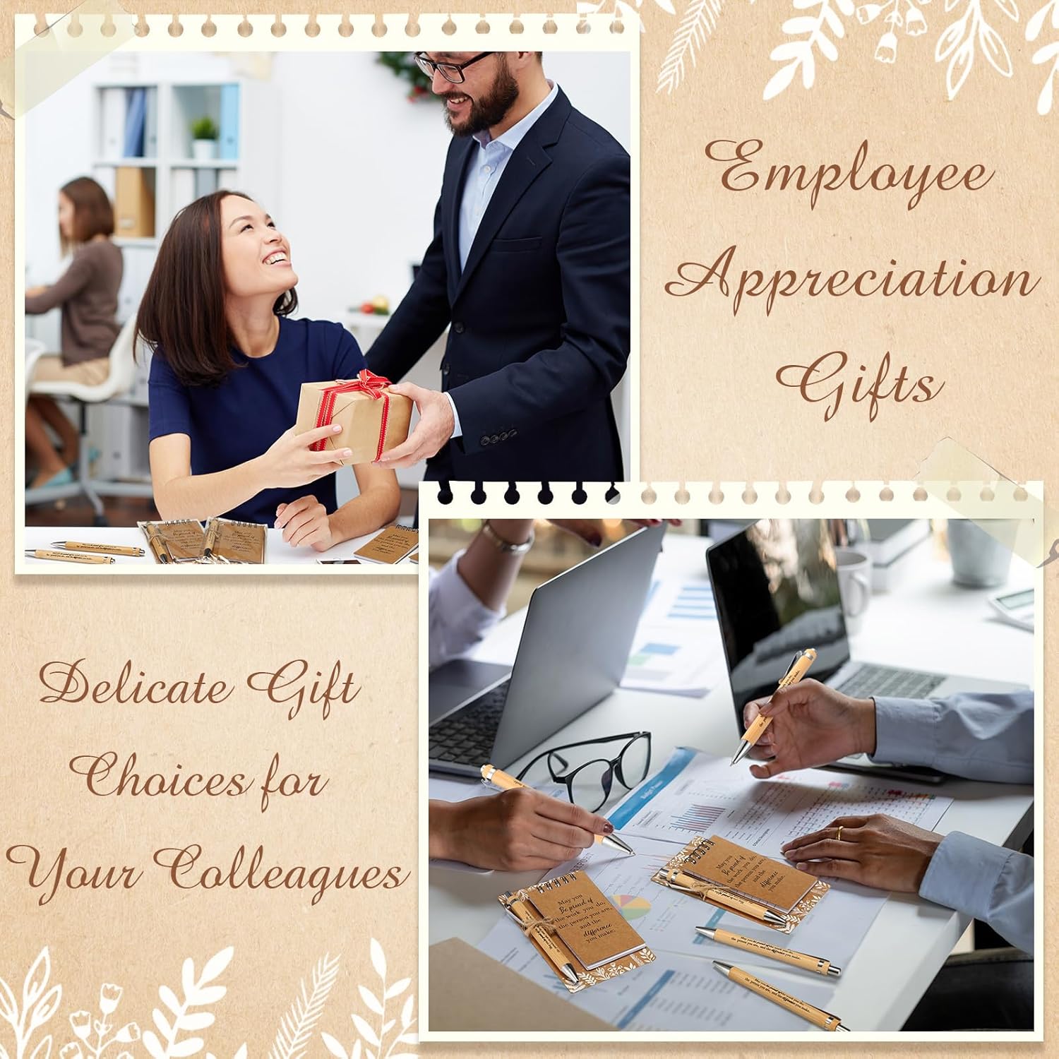 Sayglossy 24 Sets Employee Appreciation Gift Inspirational Notepads Pens Motivational Bamboo Pens Mini Spiral Pocket Notebooks Thank You Cards for Teacher Coworker Nurse Office