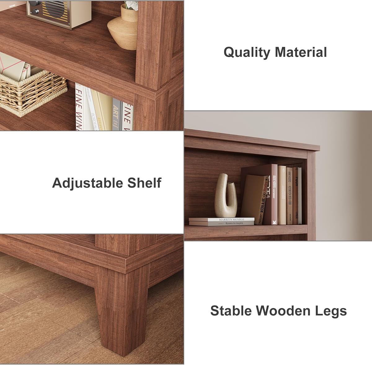 VASAGLE 8-Tier Bookshelf, FSC Certified Wood Bookcase with Adjustable Shelves, Assemble in Minutes view 3
