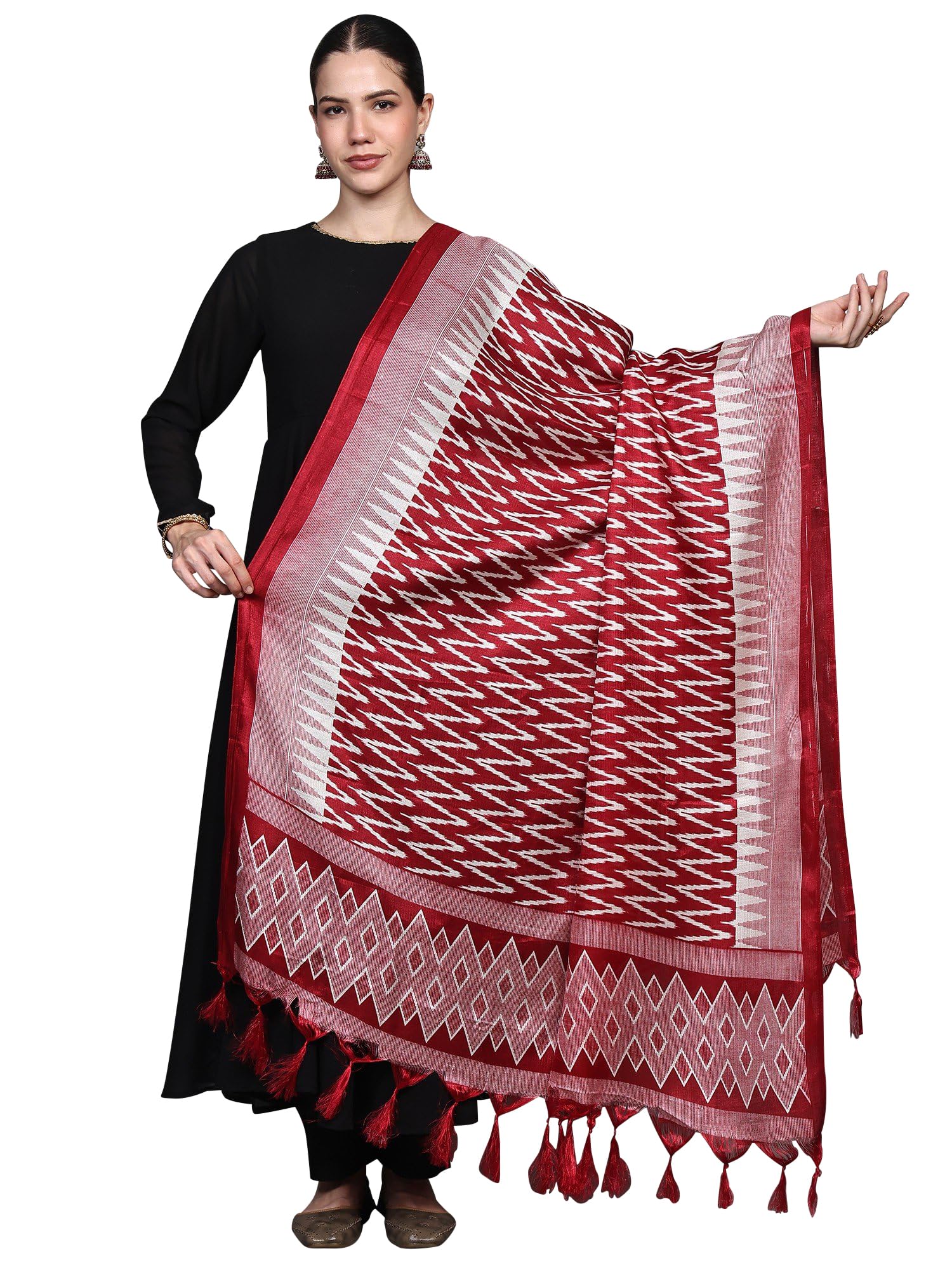 exotic india Art Silk Dupatta with Printed Zig-Zag Pattern and Temple Border | Ethnic Design Stole, Chunni for Women's-picture-27